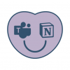 Le logiciel Teams avec Notion, dans un cœur mauve.