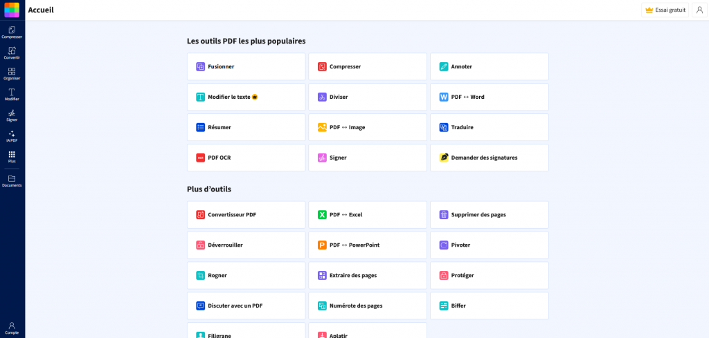 Interface du site Web de Smallpdf.